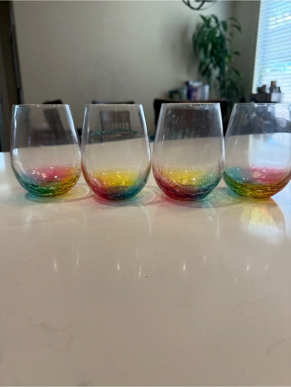 Set of 4 Rainbow Ombre Stemless Wine Glasses